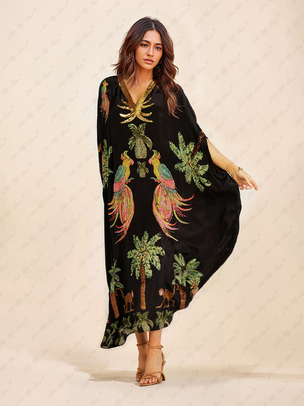 Unique Drop Shoulder Sleeve Coconut Tree Printed Dress (Buy 2 Free Shipping)