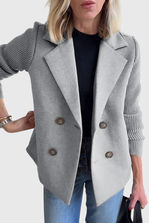 Casual Knit Sleeve Double-Breasted Blazer Jacket (Buy 2 Free Shipping)