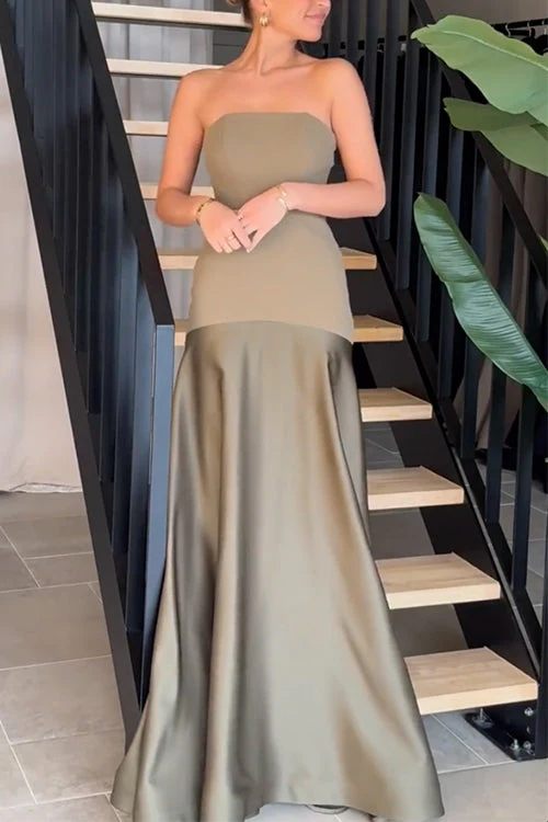 Timeless Elegance Satin Strapless Flare Maxi Dress (Buy 2 Free Shipping)