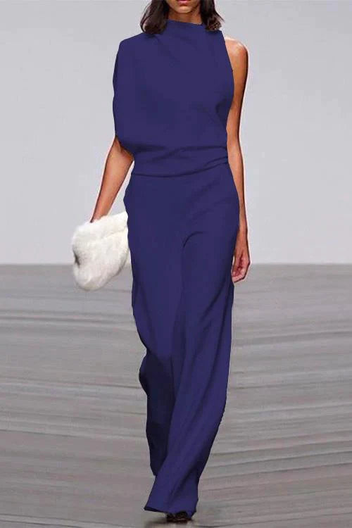 Cowl Neck One Shoulder Batwing Sleeve Party Suit