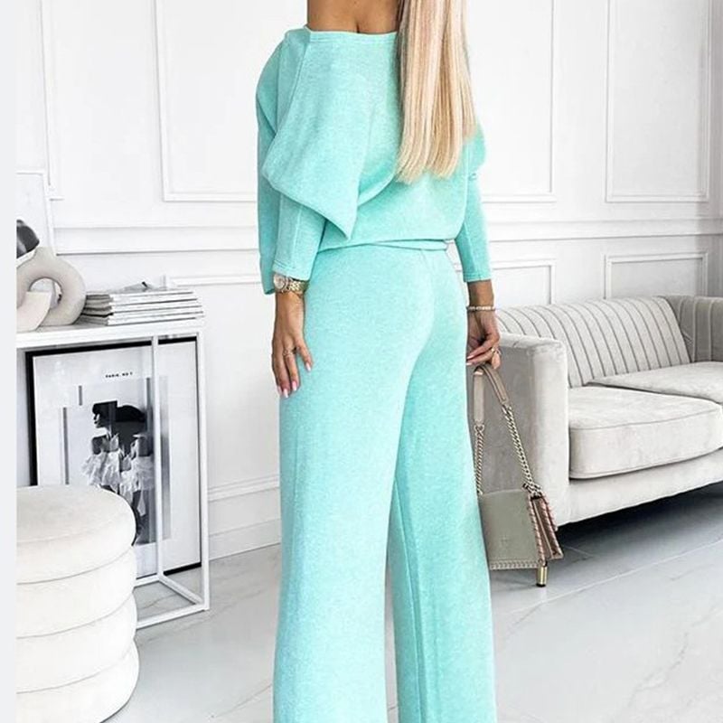 Solid Color Drop Shoulder Pullover and Loose Pants Set (Buy 2 Free Shipping)