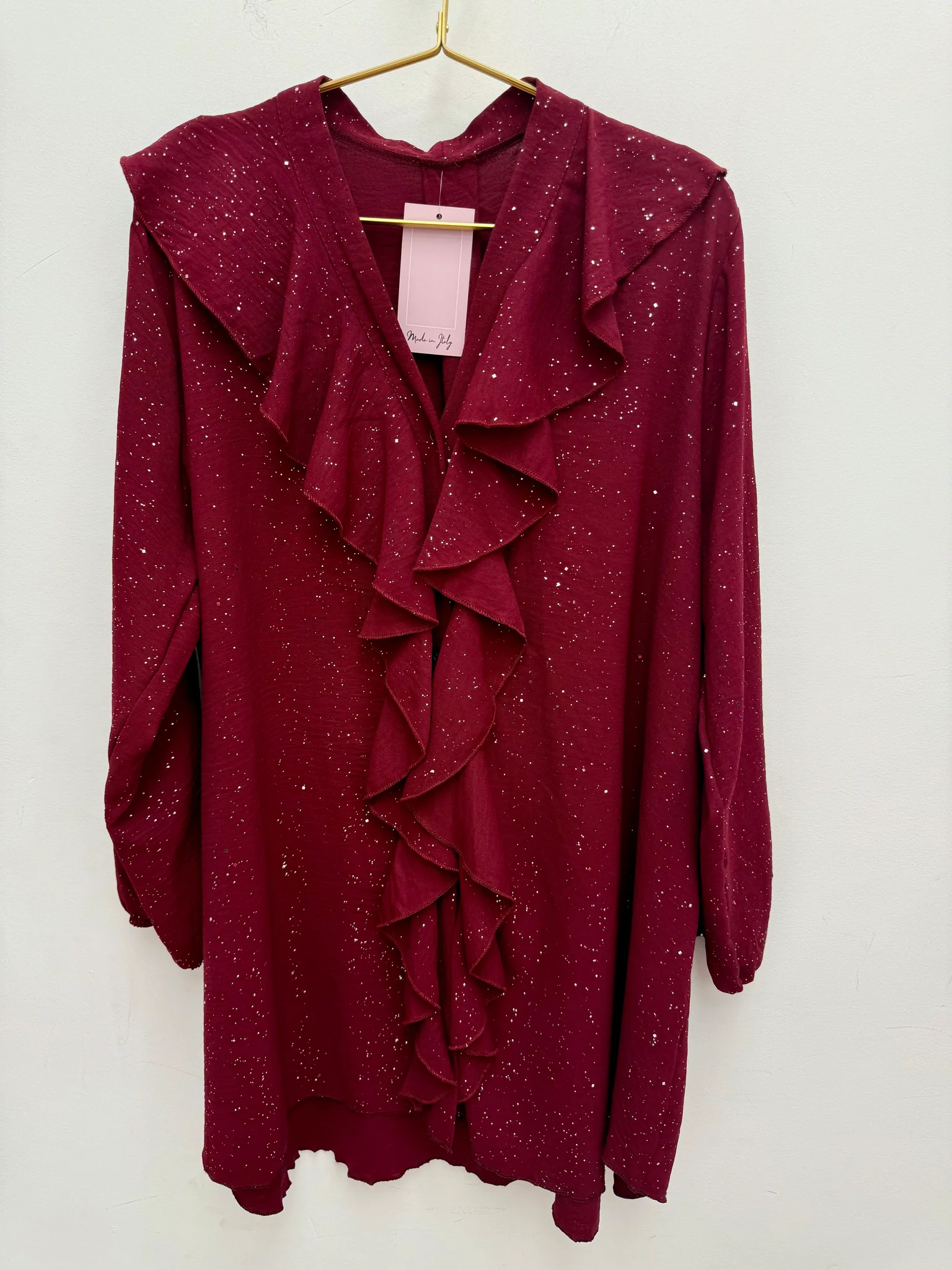 Elegant Sparkle Ruffle Trim V Neck Loose Blouse Top (Buy 2 Free Shipping)