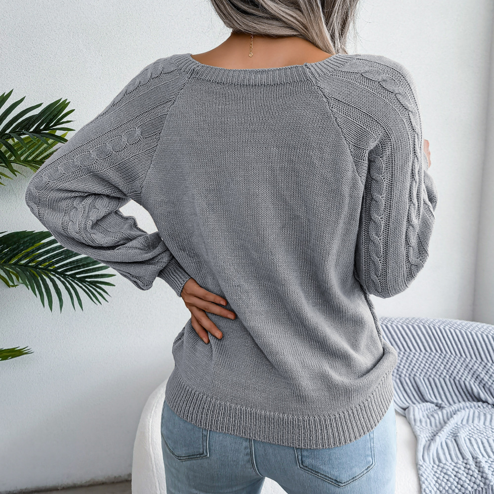 Textured Cable Knit Button Detail Relaxed Fit Sweater 