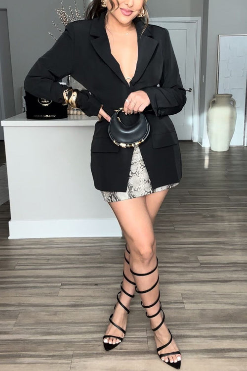 Queen Temperament Button Up Long Sleeve Backless Lapel Blazer (Buy 2 Free Shipping)