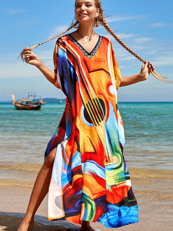 Boho Art Print Loose Kaftan Maxi Dress (Buy 2 Free Shipping)
