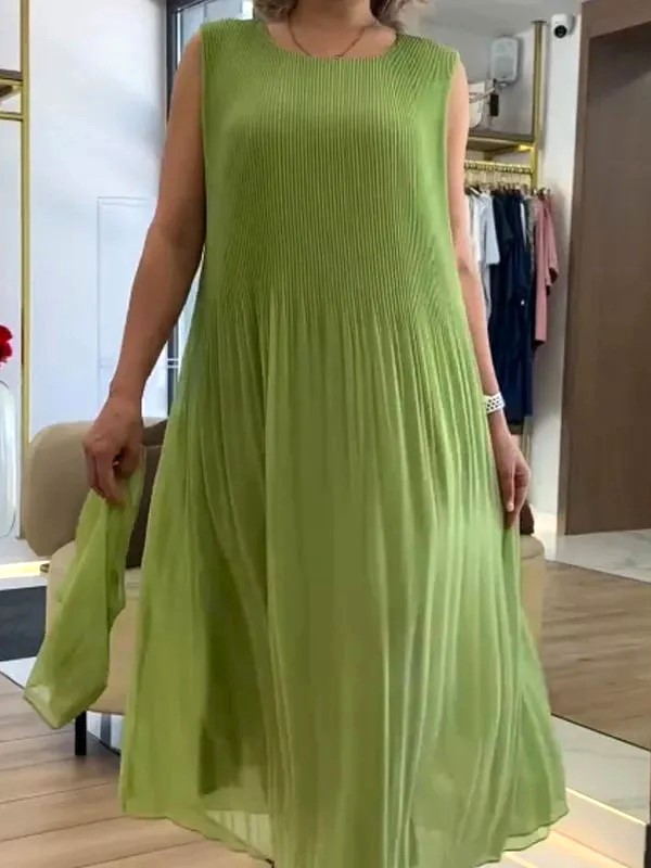 Relaxed Fit Pleated Chiffon Maxi Dress (Buy 2 Free Shipping)