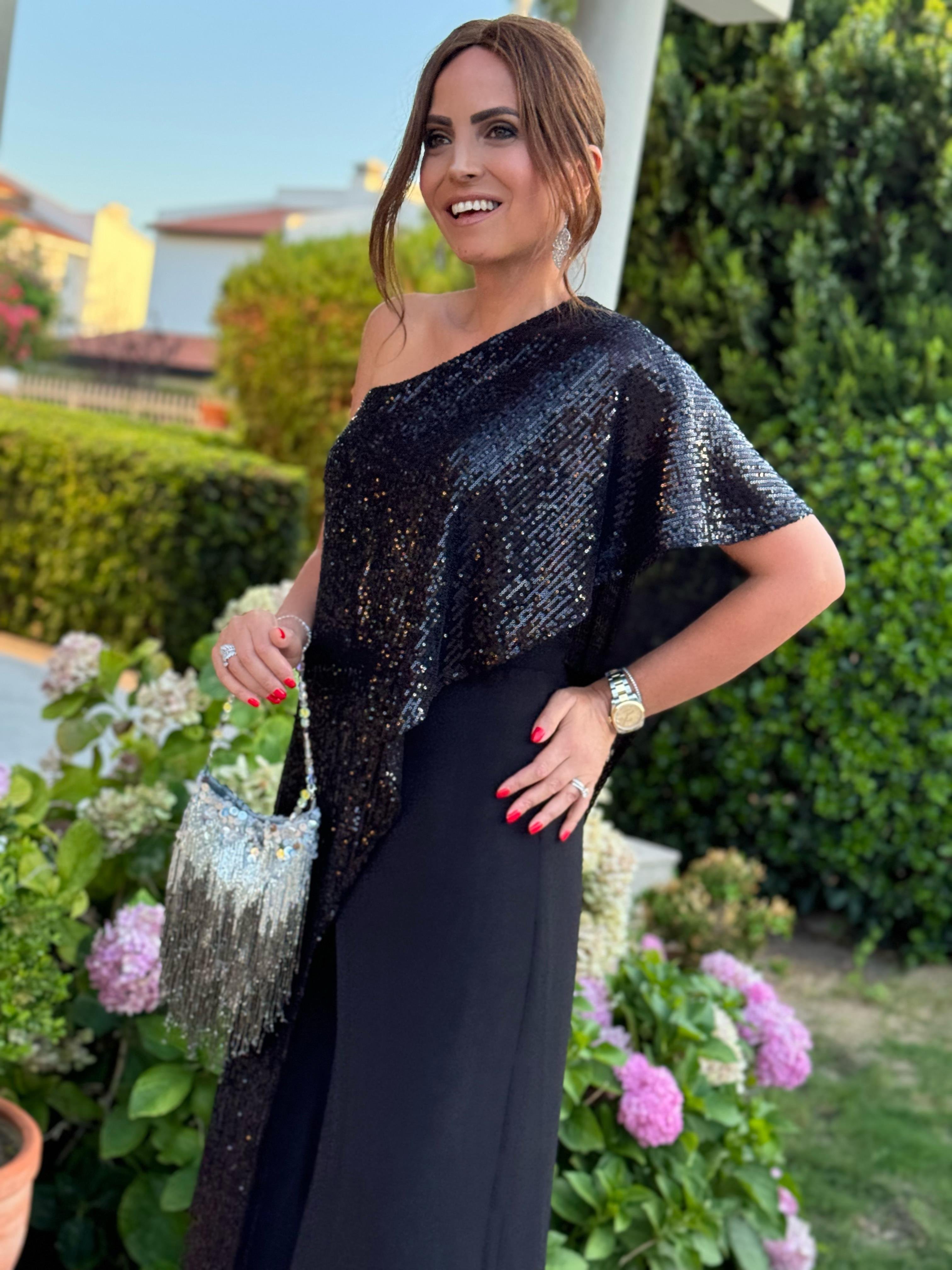 Elegant One-Shoulder Sequin Drape Wide-Leg Jumpsuit (Buy 2 Free Shipping)