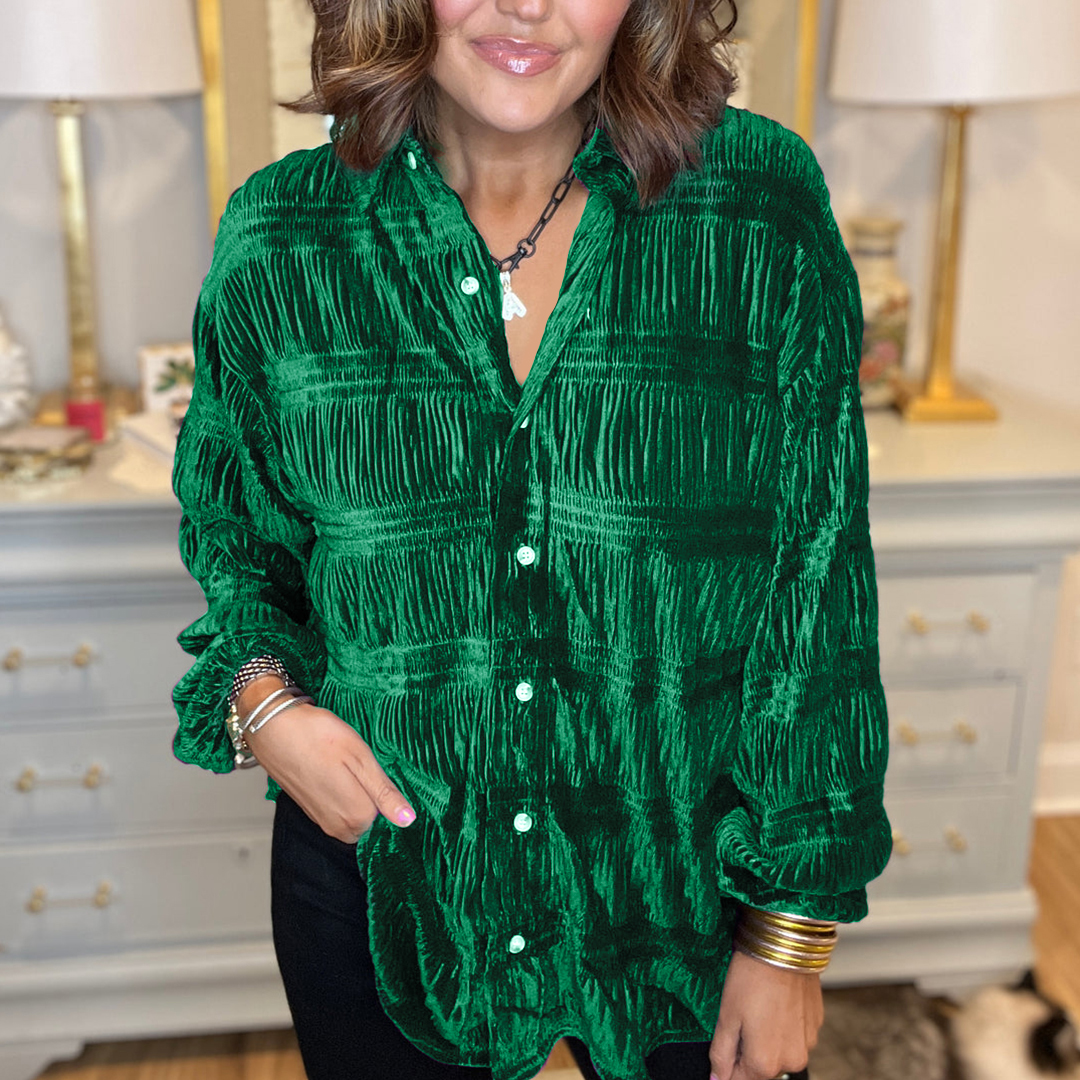 ✨Shirred Velvet Button Down Top (Buy 2 Free Shipping)