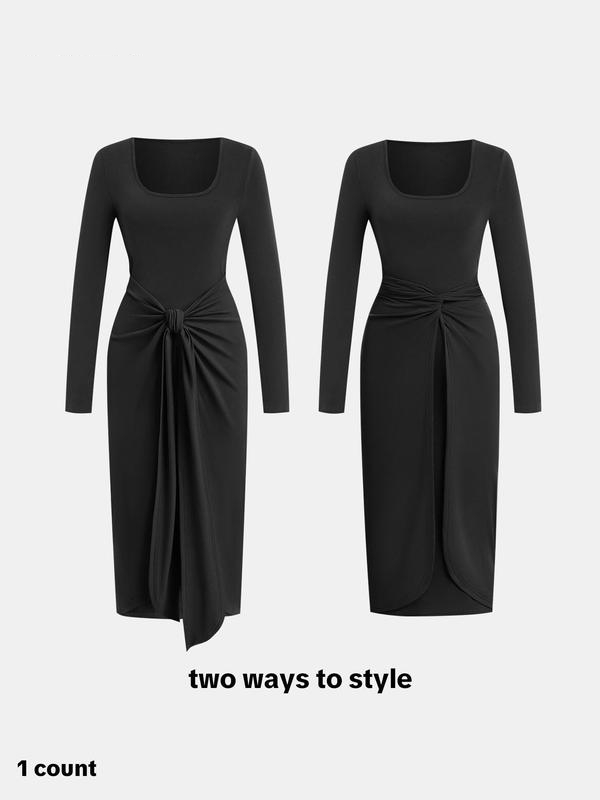 Twist Front Ribbed Wrap Dress Wear 2 Ways (Buy 2 Free Shipping)