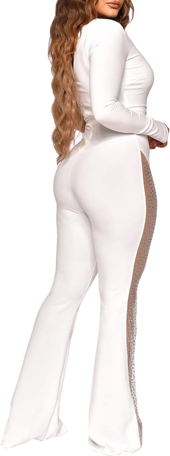 One Shoulder Bodycon Rhinestone Leg Jumpsuit (Buy 2 Free Shipping)