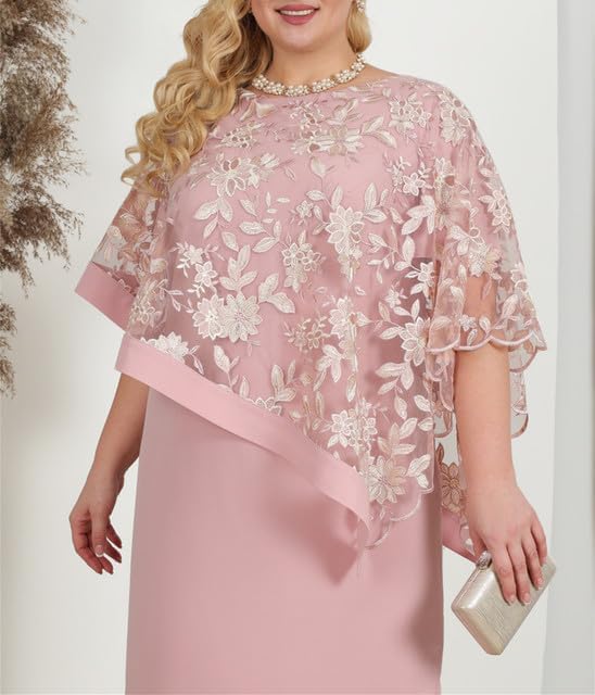 Plus Size Floral Lace Overlay Cape Midi Dress (Buy 2 Free Shipping)