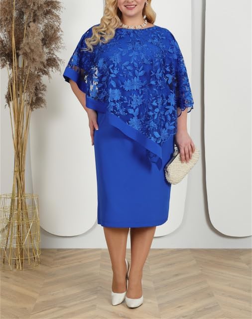 Plus Size Floral Lace Overlay Cape Midi Dress (Buy 2 Free Shipping)