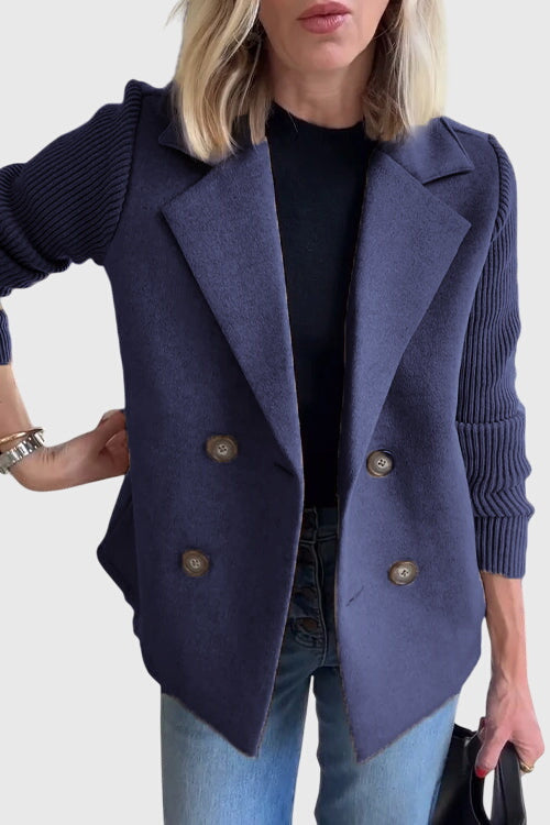 Casual Knit Sleeve Double-Breasted Blazer Jacket (Buy 2 Free Shipping)