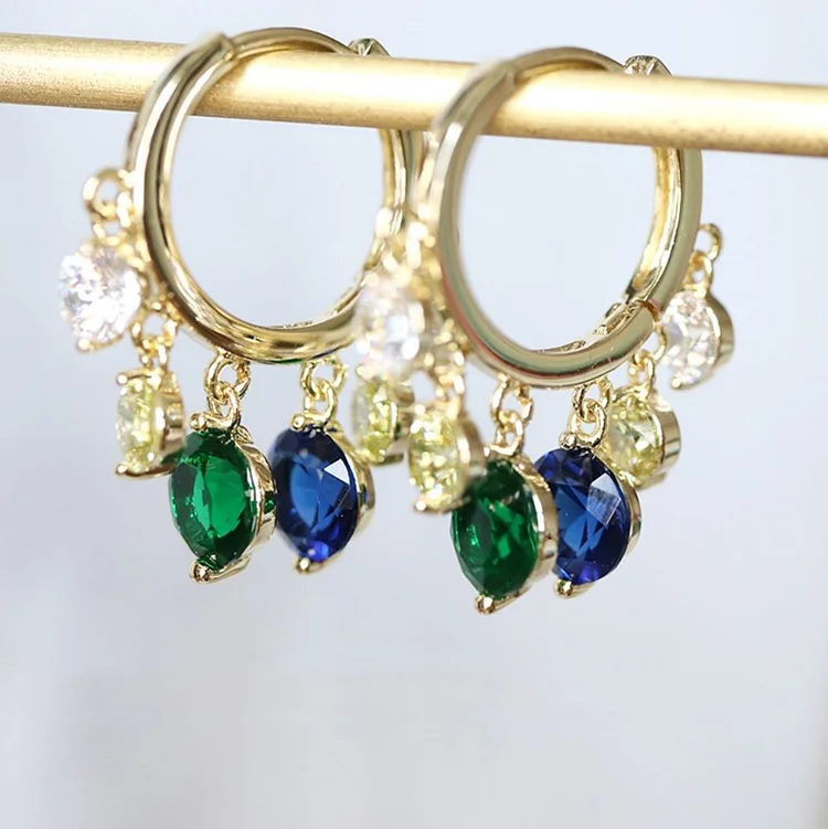 Shiny Colorful Zircon Drop Hoop Earrings
