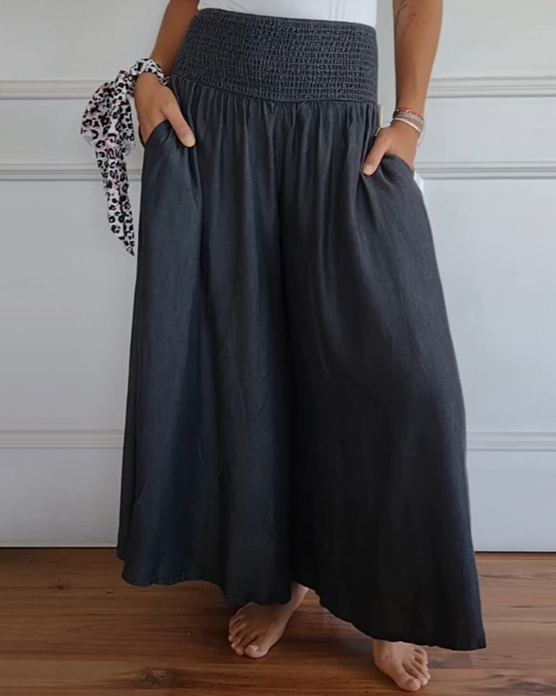Smocked Waist Wide Leg Flowy Pants (Buy 2 Free Shipping)