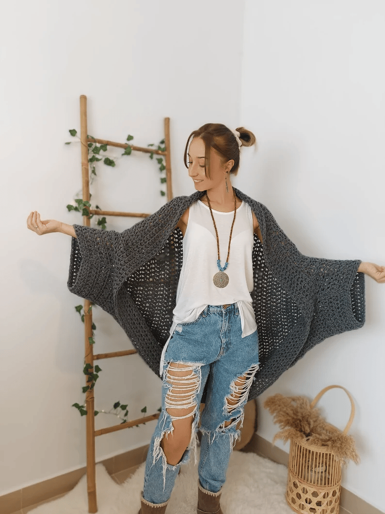 Crochet Cocoon Shrug, Boho Cardigan For Women, Cozy Cocoon Cardi