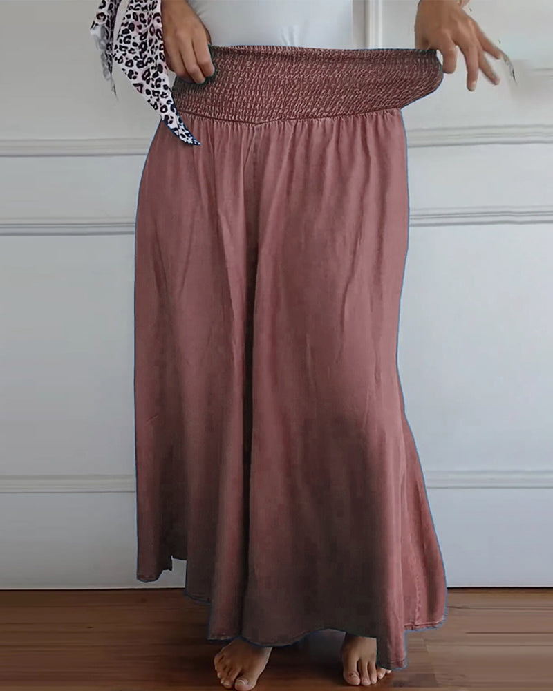 Smocked Waist Wide Leg Flowy Pants (Buy 2 Free Shipping)