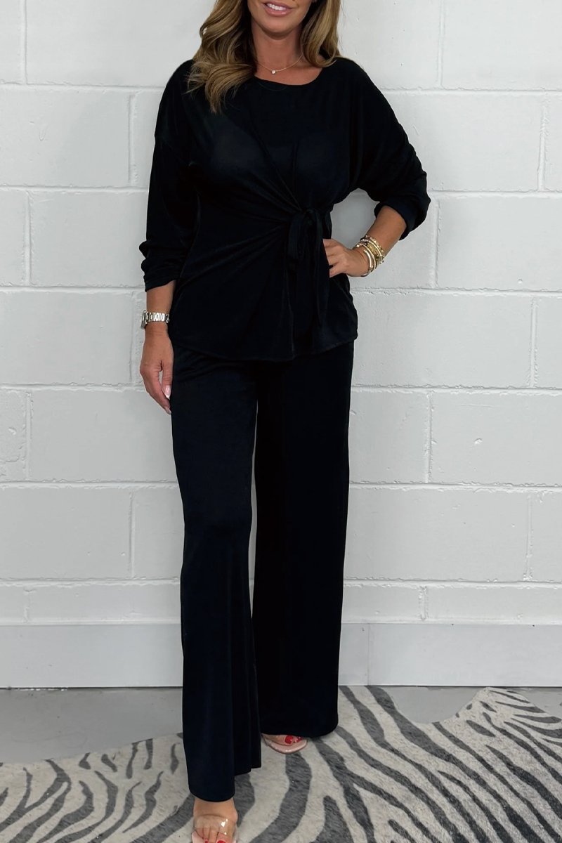 Soft Tie Waist Top and Wide Leg Pants Lounge Set