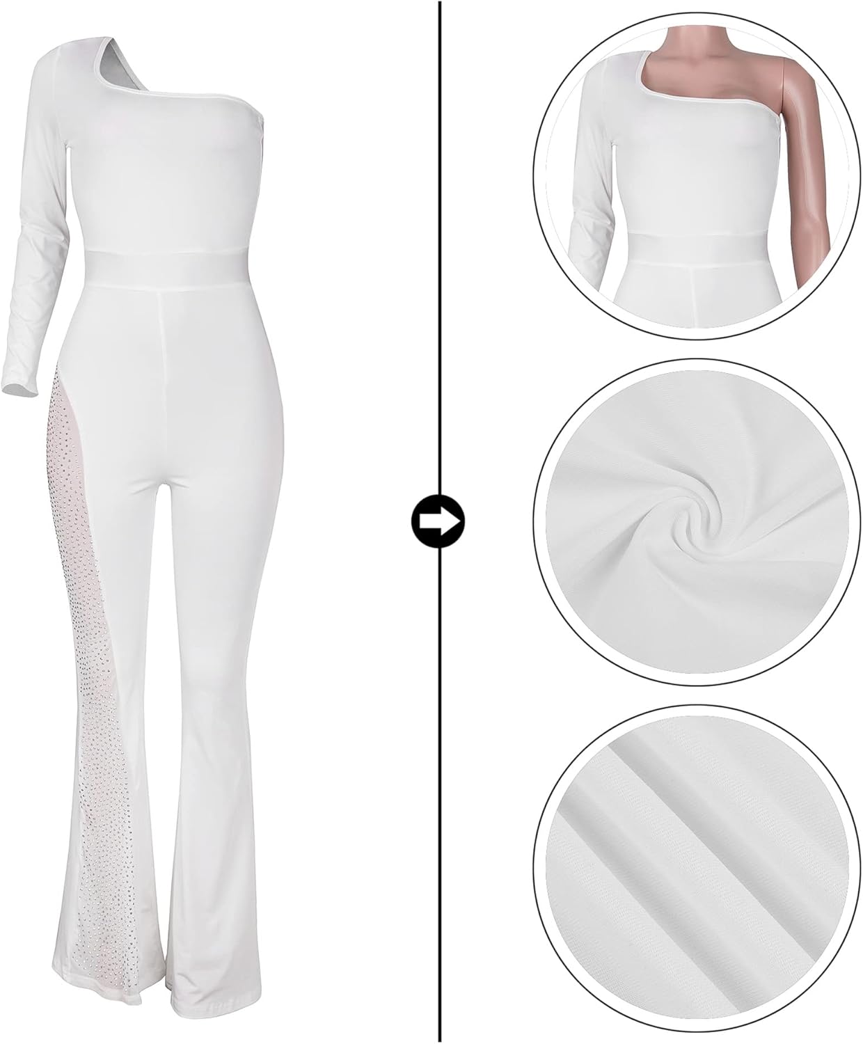 One Shoulder Bodycon Rhinestone Leg Jumpsuit (Buy 2 Free Shipping)