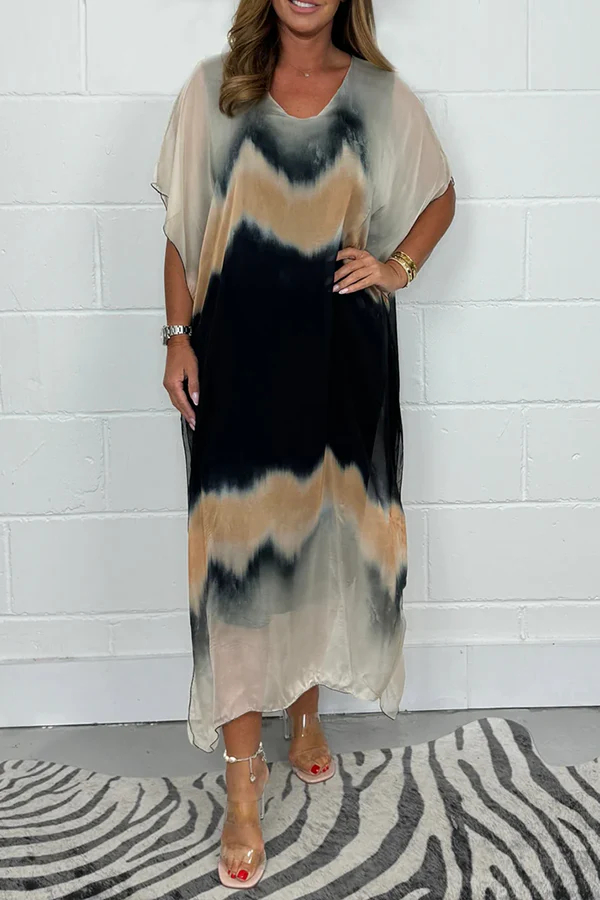 Boho Ombre Tie-Dye Maxi Dress with Batwing Sleeves (Buy 2 Free Shipping)