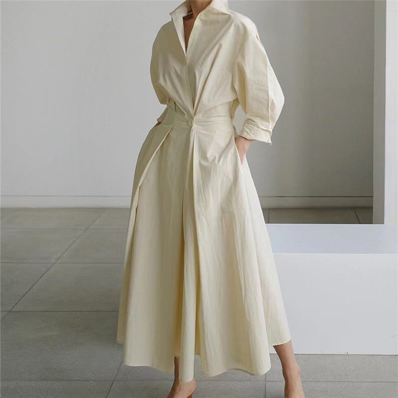 Plain Lapel Shirt Wrap Dress (Buy 2 Free Shipping)