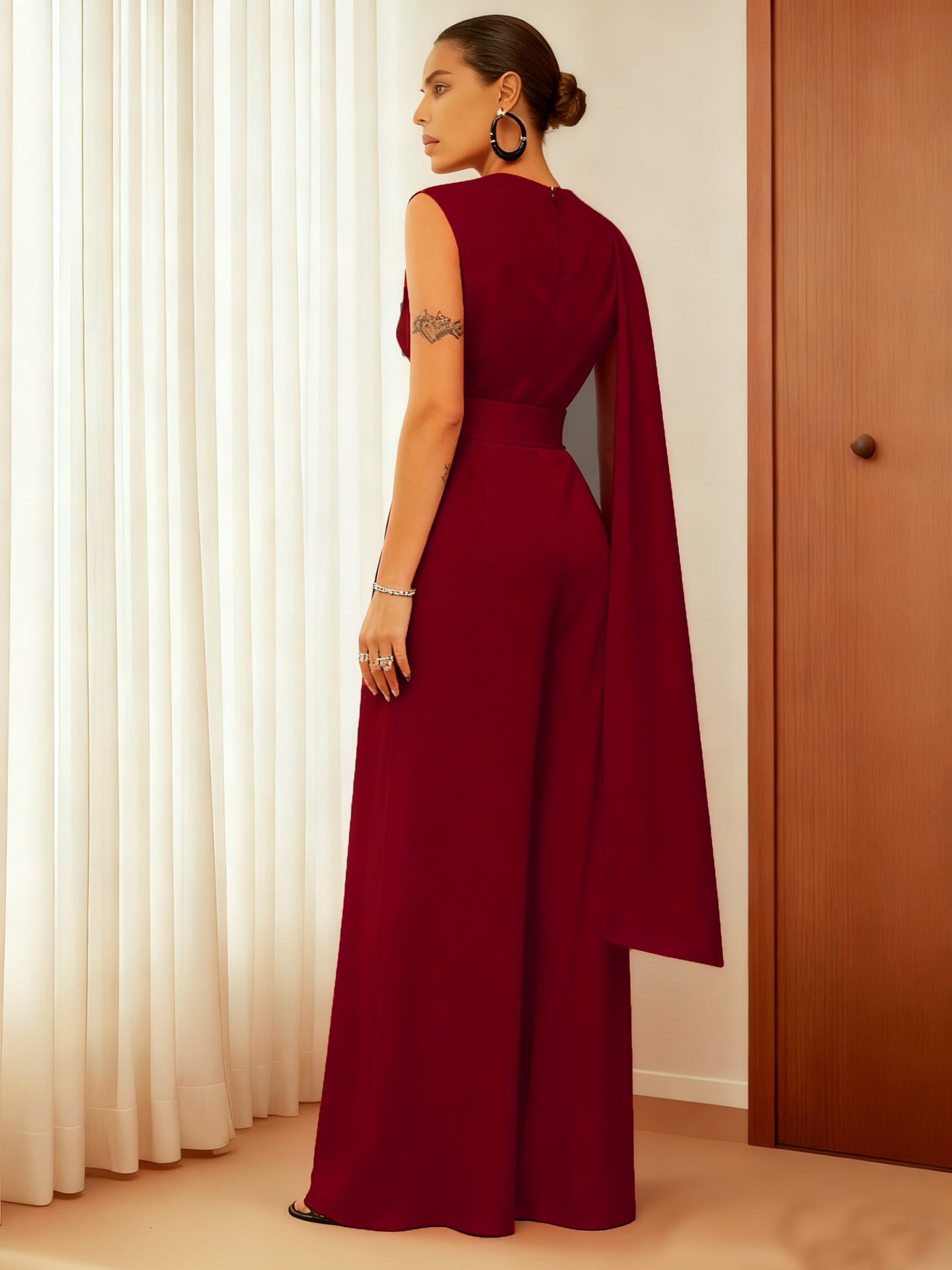 Elegant One Shoulder Draped Wide-Leg Belted Sleeveless Jumpsuit (Buy 2 Free Shipping)