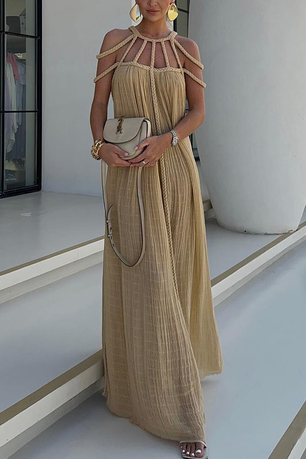Modern and Sophisticated Linen Blend Draped Braids Cover Up Maxi Dress (Buy 2 Free Shipping)