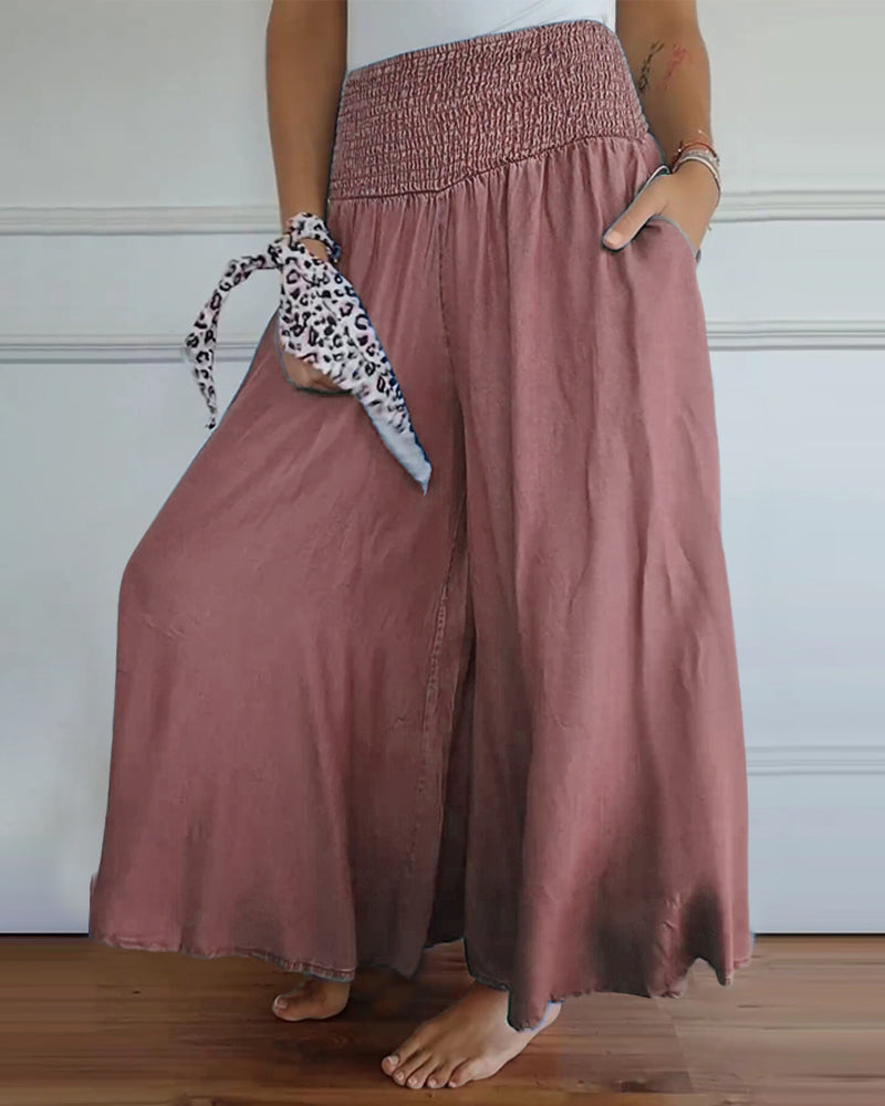 Smocked Waist Wide Leg Flowy Pants (Buy 2 Free Shipping)