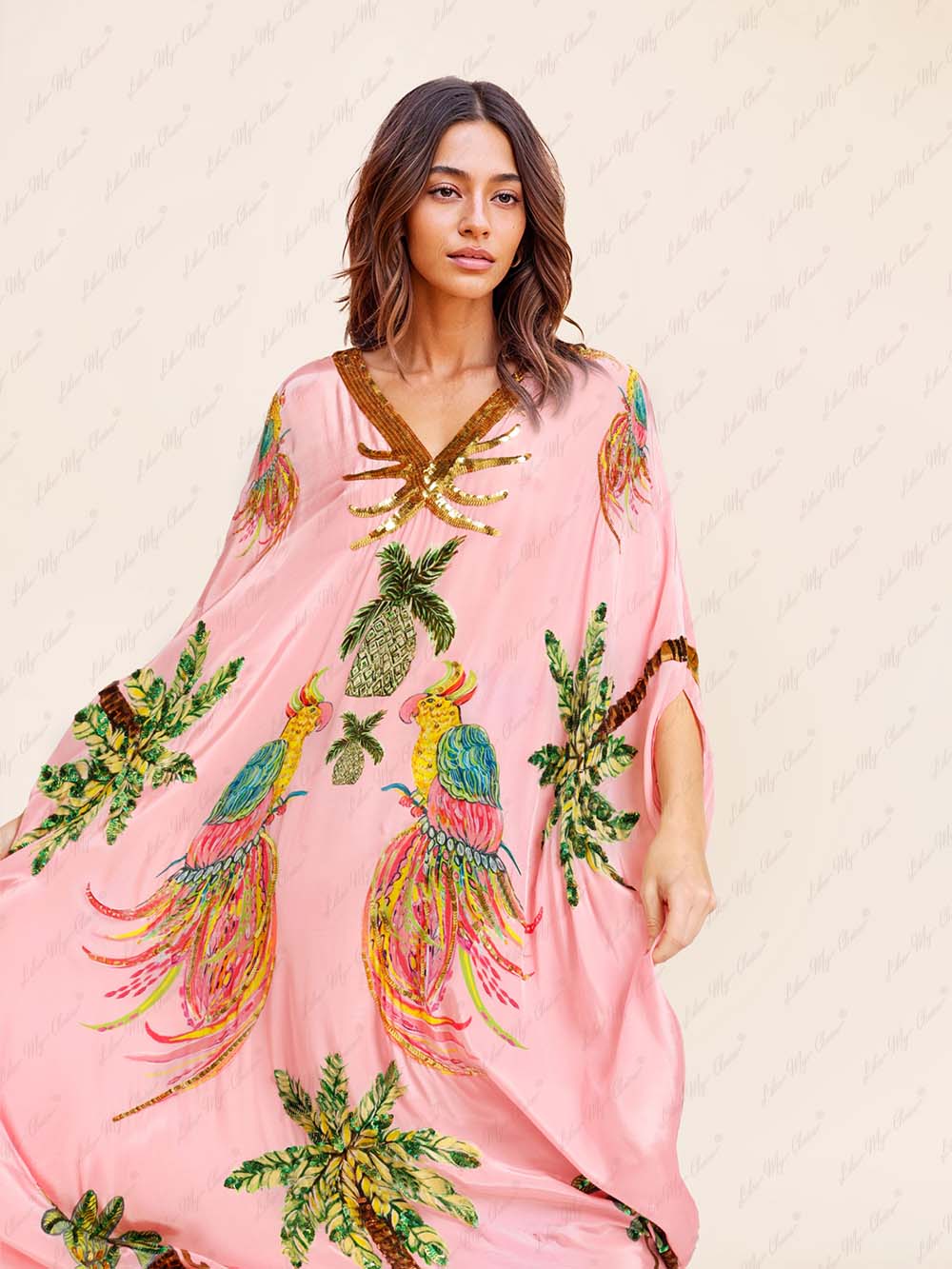 Unique Drop Shoulder Sleeve Coconut Tree Printed Dress (Buy 2 Free Shipping)