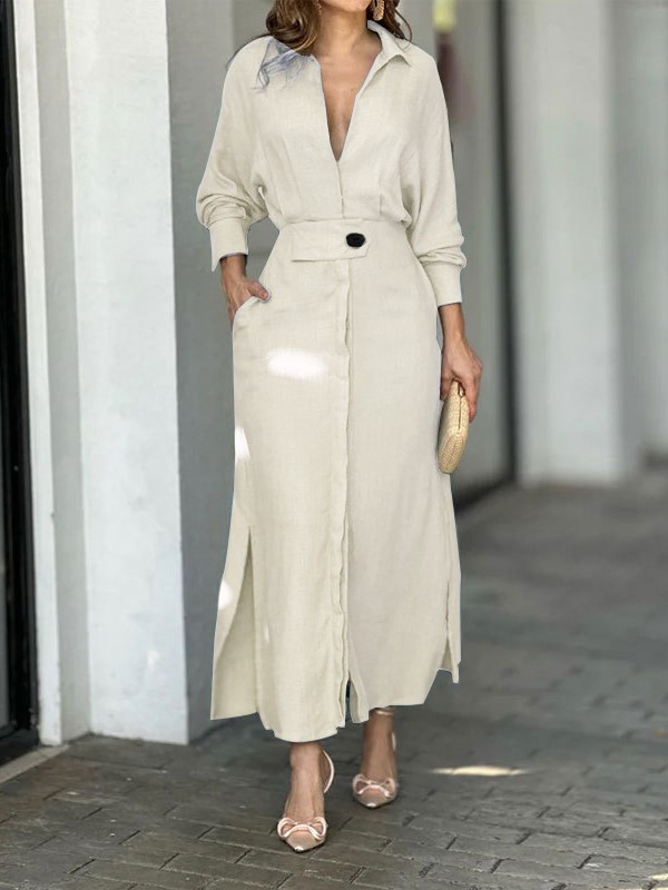 Elegant V-Neck Belted Button-Down Maxi Dress (BUY 2 FREE SHIPPING)