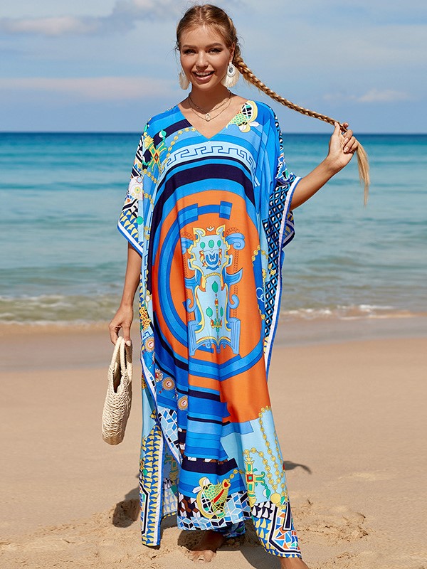 Boho Art Print Loose Kaftan Maxi Dress (Buy 2 Free Shipping)