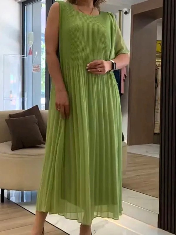 Relaxed Fit Pleated Chiffon Maxi Dress (Buy 2 Free Shipping)