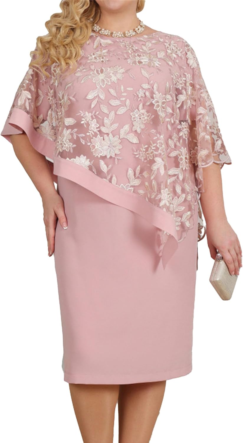 Plus Size Floral Lace Overlay Cape Midi Dress (Buy 2 Free Shipping)