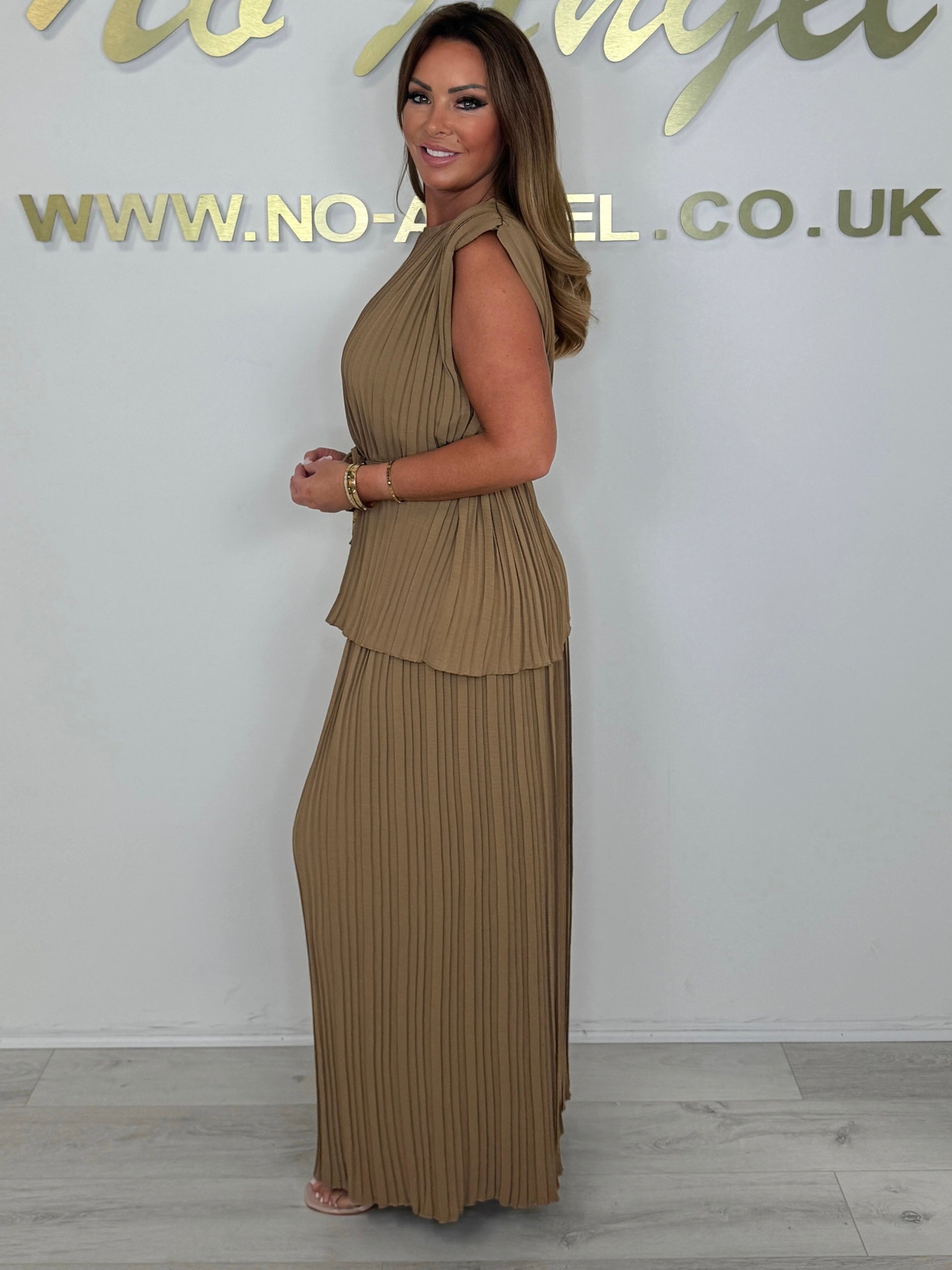 Pleated Tie Waist Top & Trouser Two Piece Set (Buy 2 Free Shipping)