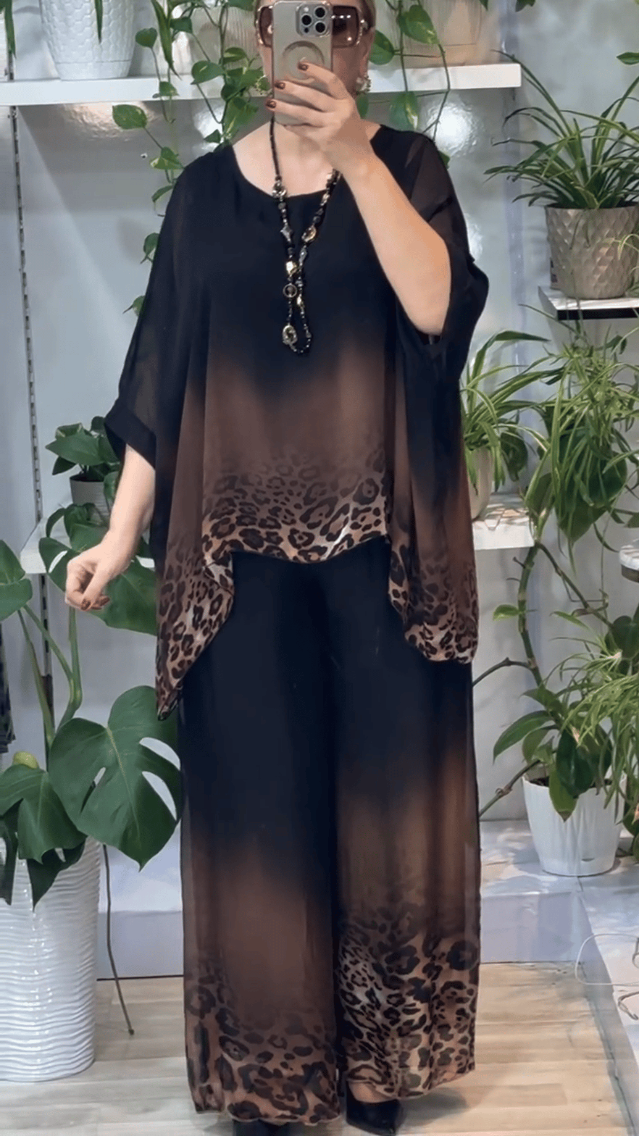 Chic Ombre Leopard Hem Loose Set - Two Piece Outfit