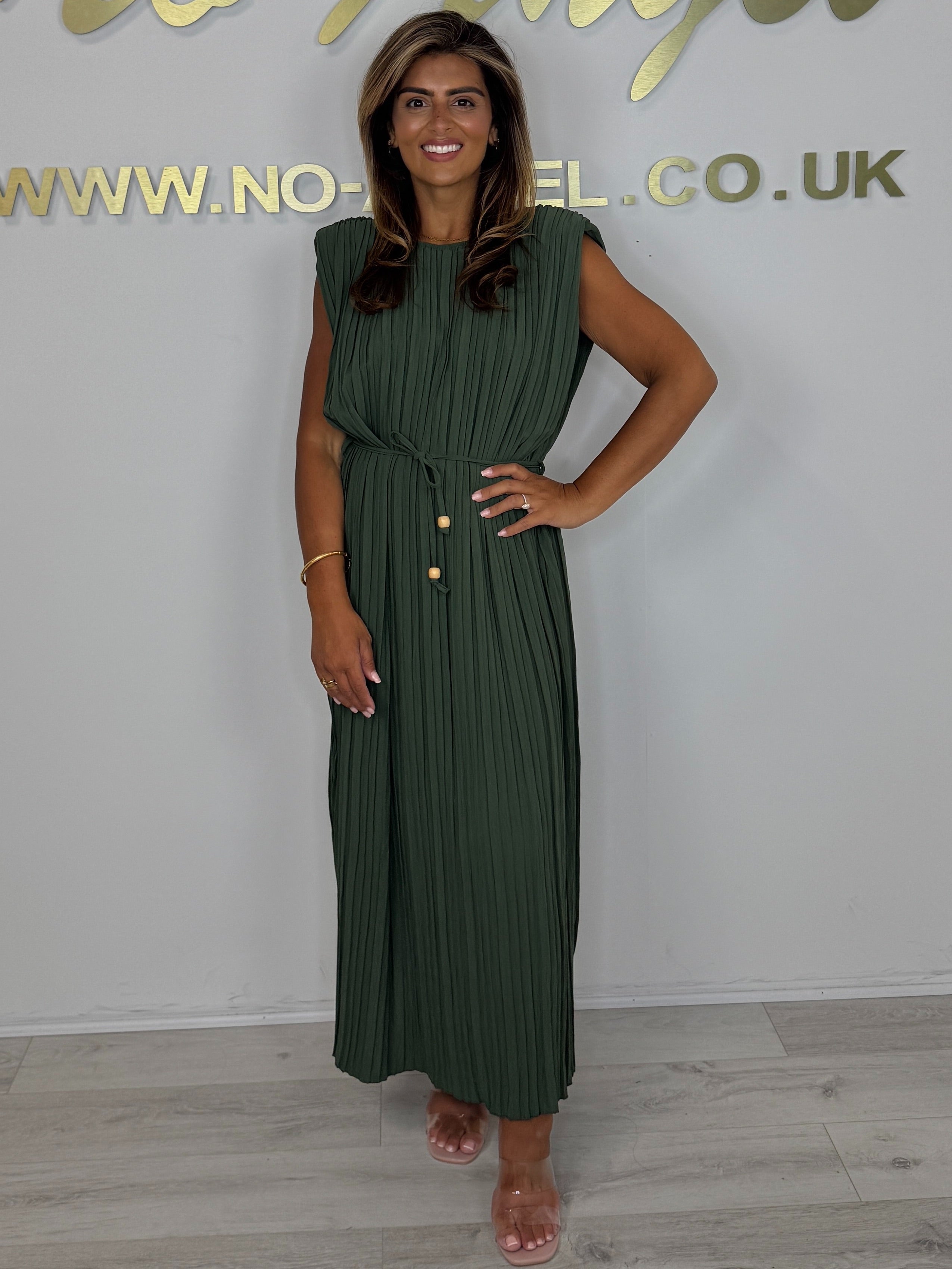 Pleated Tie Waist Midi Dress (Buy 2 Free Shipping)