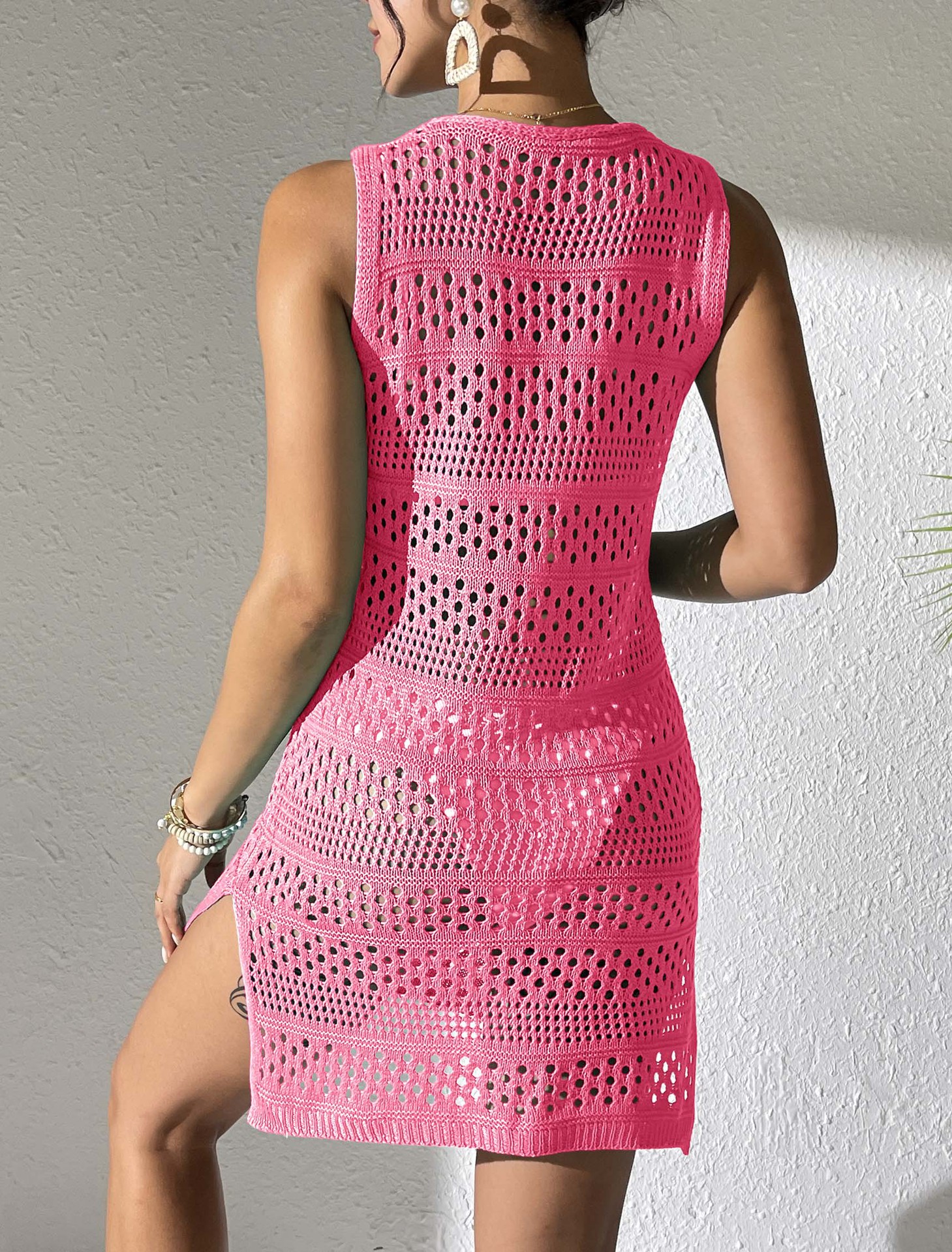 Cross-Border European And American Hollow Blouse Women'S Tank Top Dress Women'S Sweater Beach Blouse Dress Ready Stock Multi-Color 1005