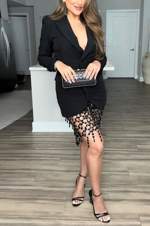 Queen Temperament Button Up Long Sleeve Backless Lapel Blazer (Buy 2 Free Shipping)