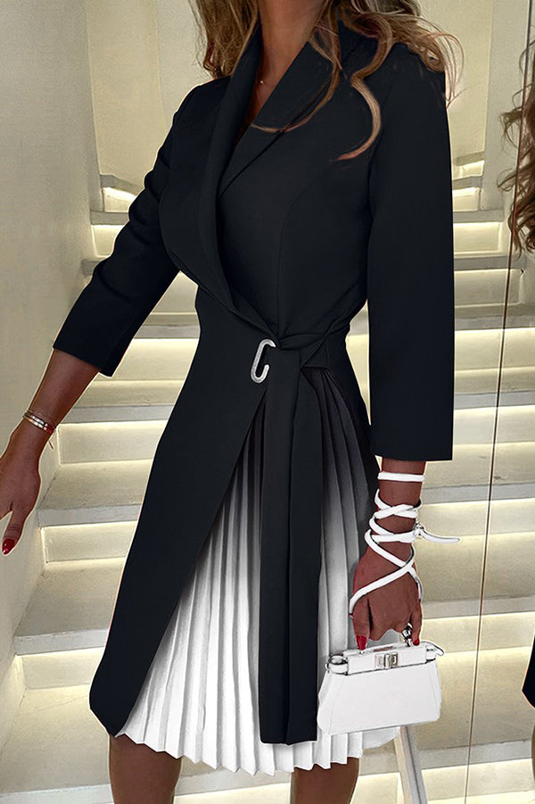 Chic Contrast Pleated Dress with Tie Waist (Buy 2 Free Shipping)