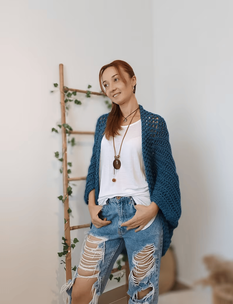 Crochet Cocoon Shrug, Boho Cardigan For Women, Cozy Cocoon Cardi