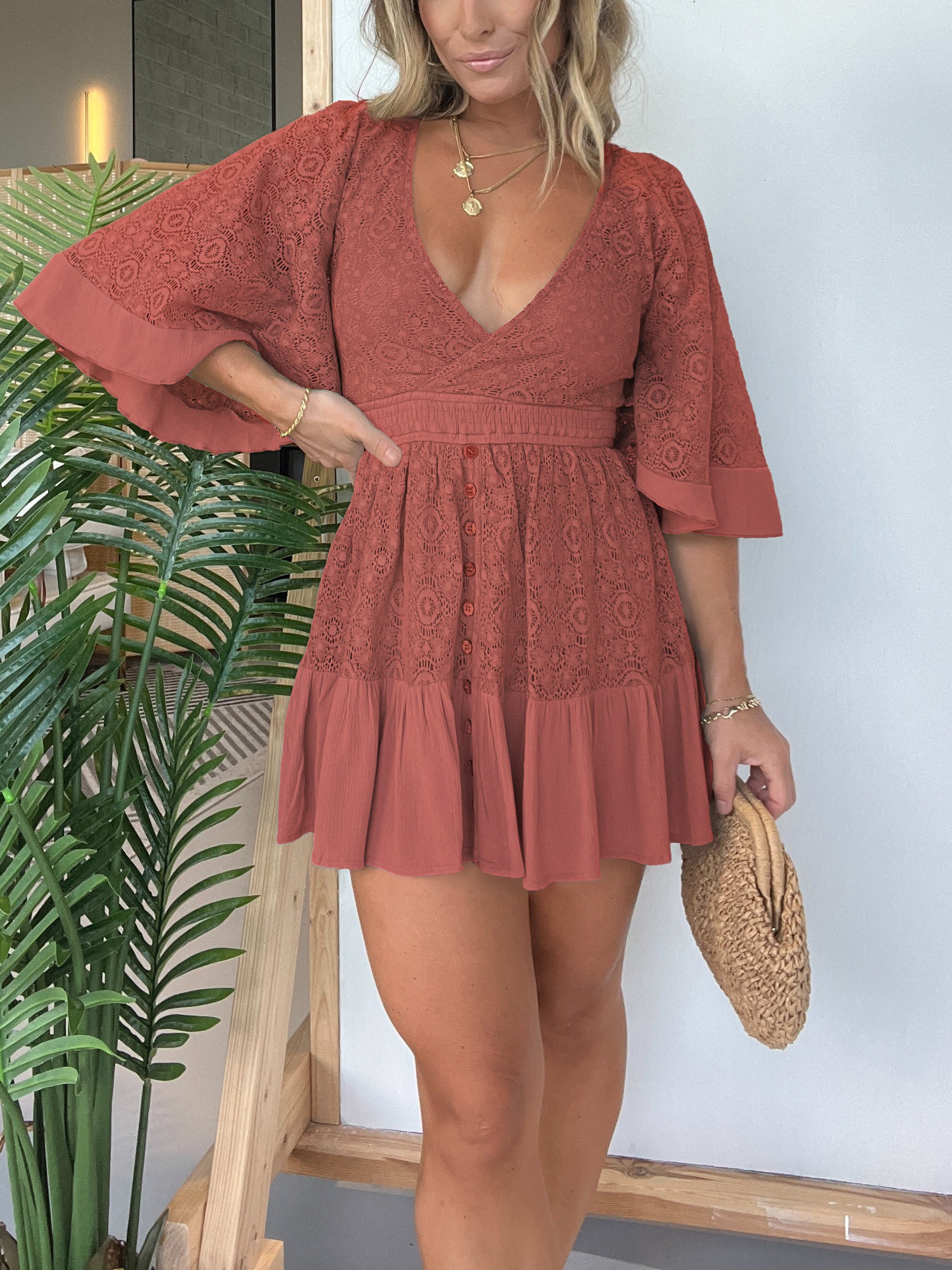 Last Day Promotion🔥Lace Crochet Romper Dress with Built-in Shorts (Buy 2 Free Shipping)