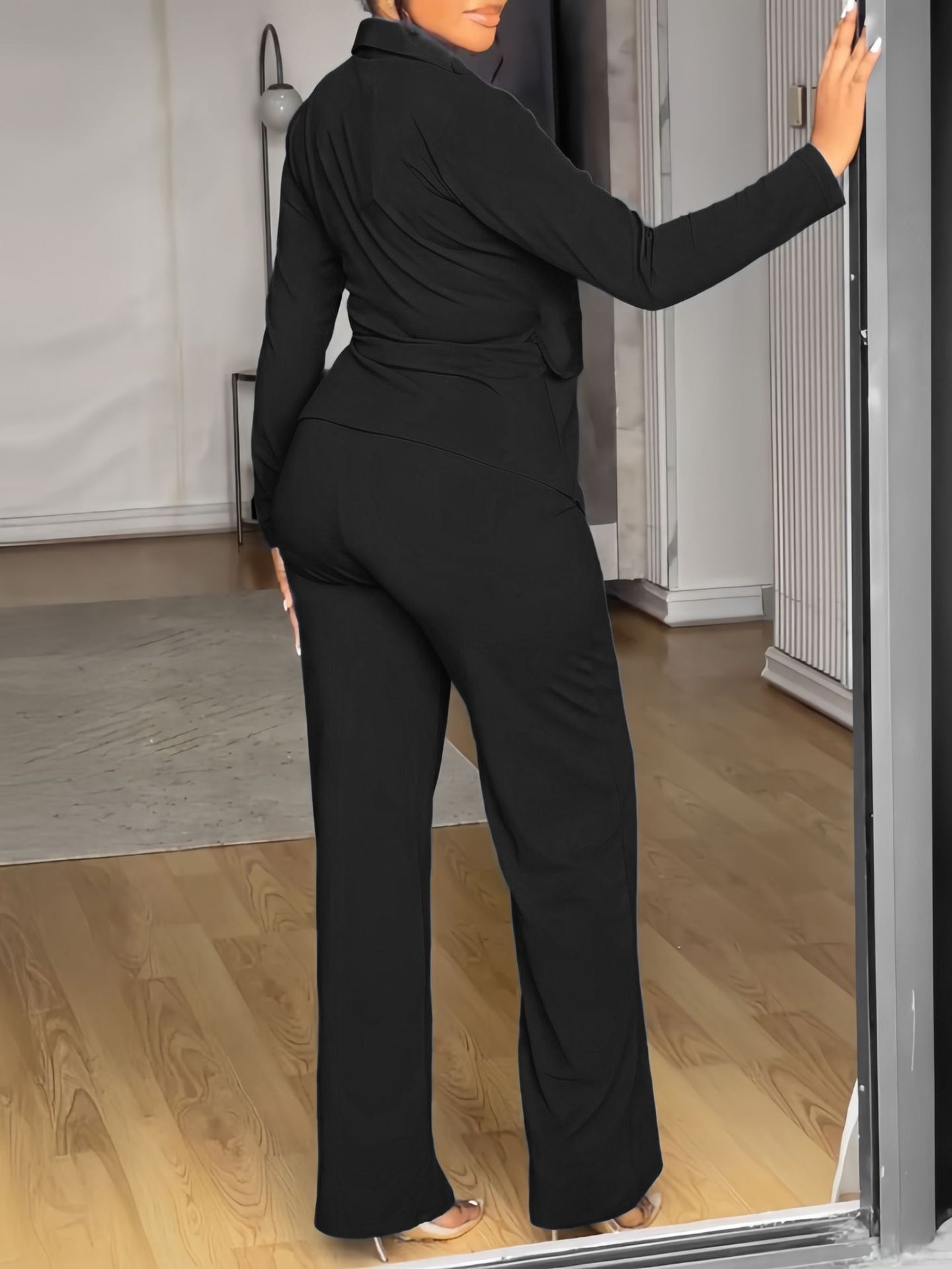 Elegant Blazer & Wide Leg Pants Set with Structured Waist and Asymmetric Hem (Buy 2 Free Shipping)