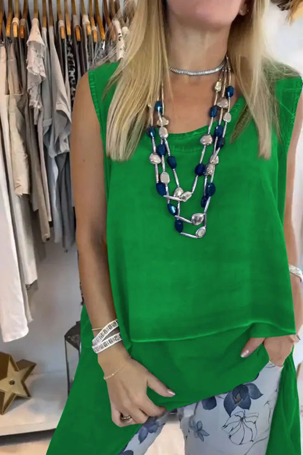 Solid Color Sleeveless Casual Fake Two-piece Irregular Loose Top