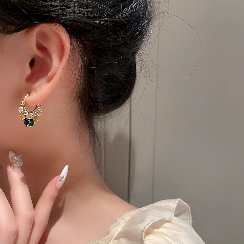 Shiny Colorful Zircon Drop Hoop Earrings