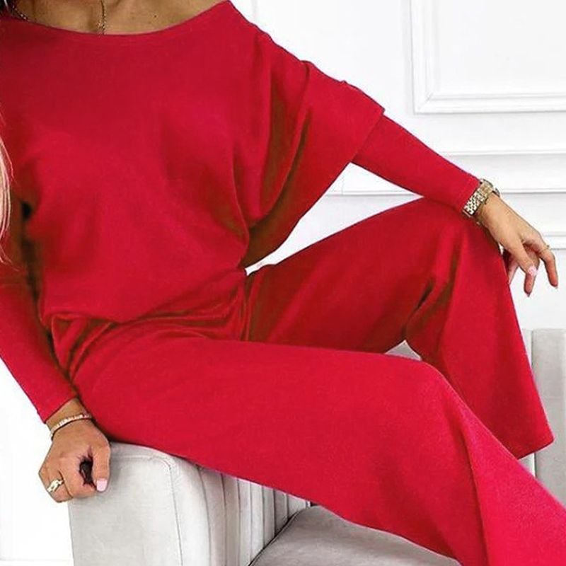 Solid Color Drop Shoulder Pullover and Loose Pants Set (Buy 2 Free Shipping)
