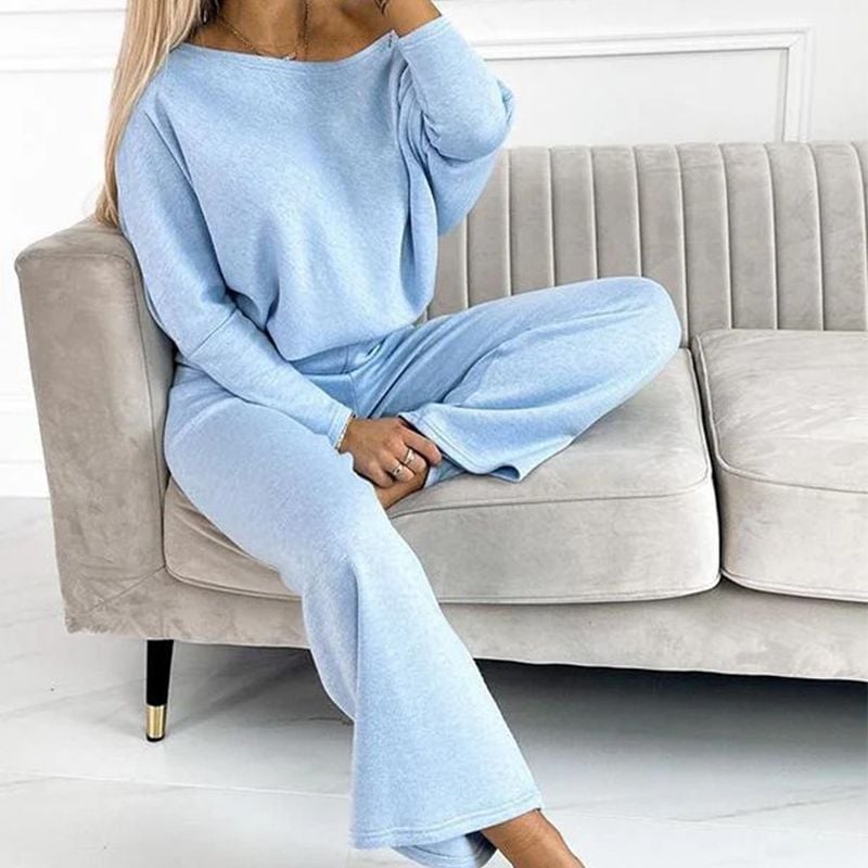 Solid Color Drop Shoulder Pullover and Loose Pants Set (Buy 2 Free Shipping)
