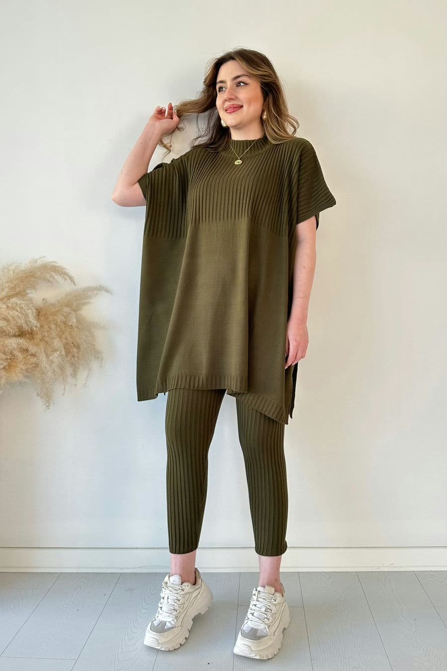 Cozy Ribbed Knit with Side Slits and Leggings Two Piece Set (Buy 2 Free Shipping)