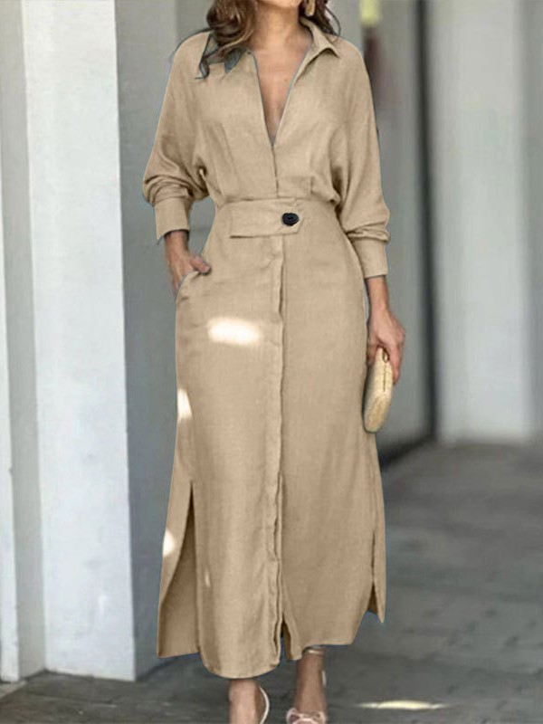 Elegant V-Neck Belted Button-Down Maxi Dress (BUY 2 FREE SHIPPING)