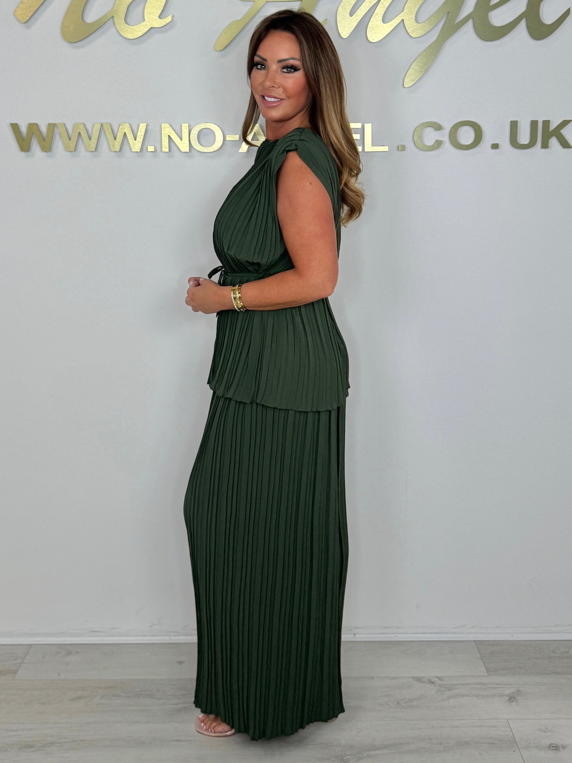 Pleated Tie Waist Top & Trouser Two Piece Set (Buy 2 Free Shipping)