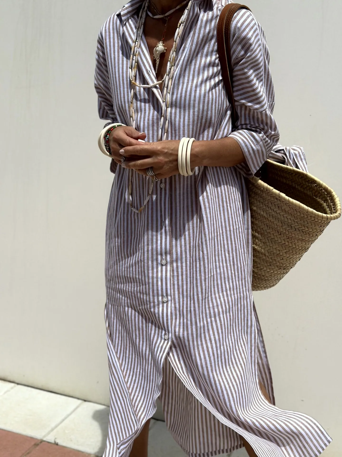 Striped Button-Down Relaxed Shirt Dress